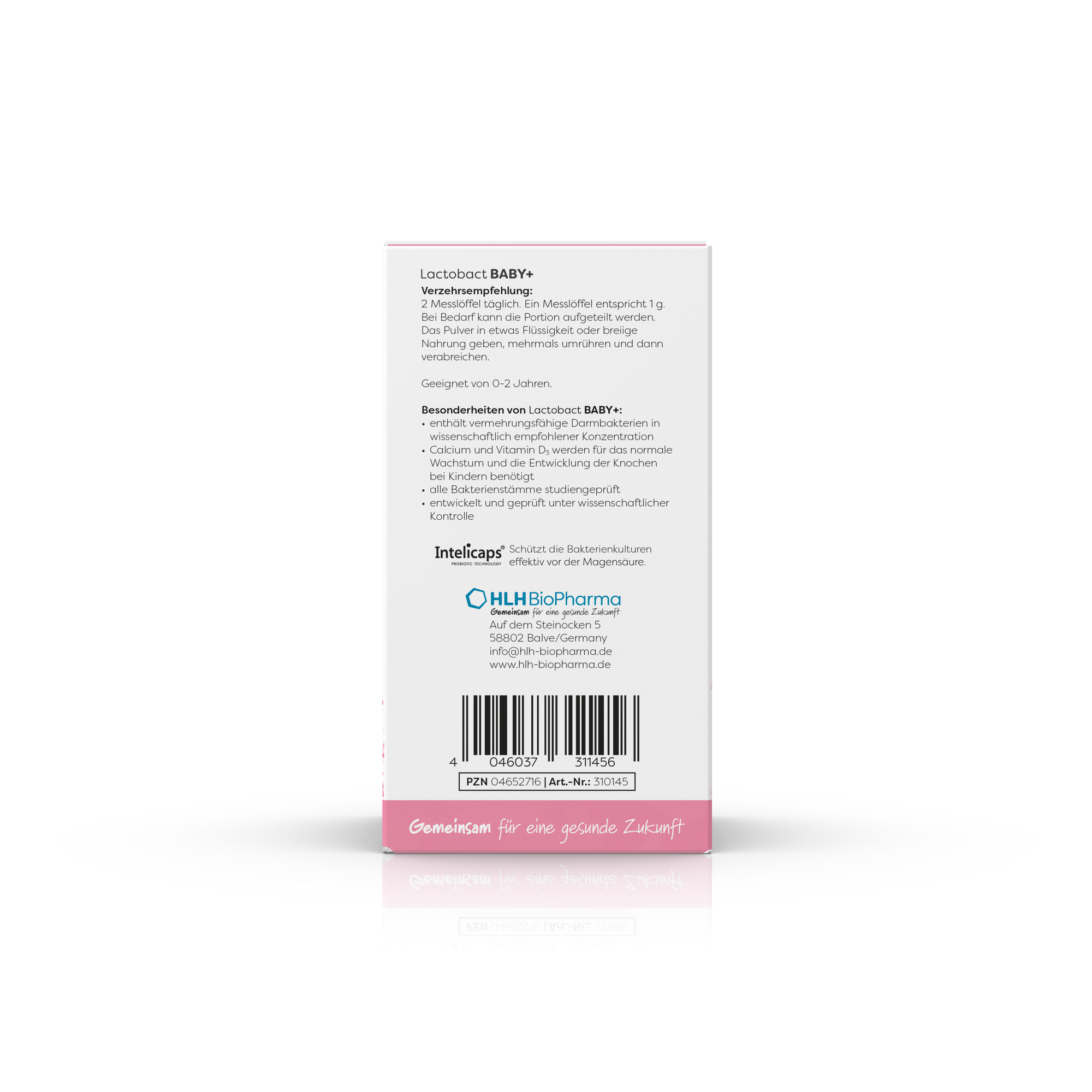 Kartonage Lactobact Baby plus von links, 60g Packung