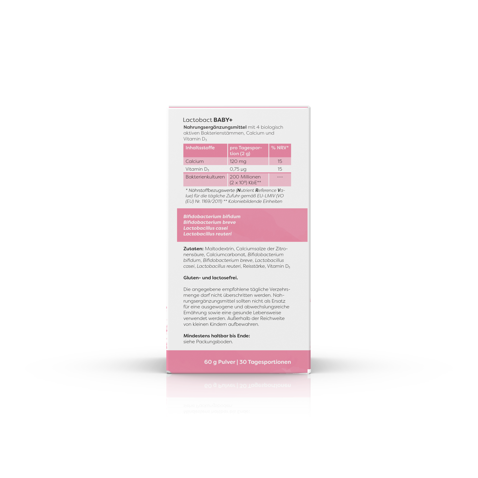 Kartonage Lactobact Baby plus von rechts, 60g Packung