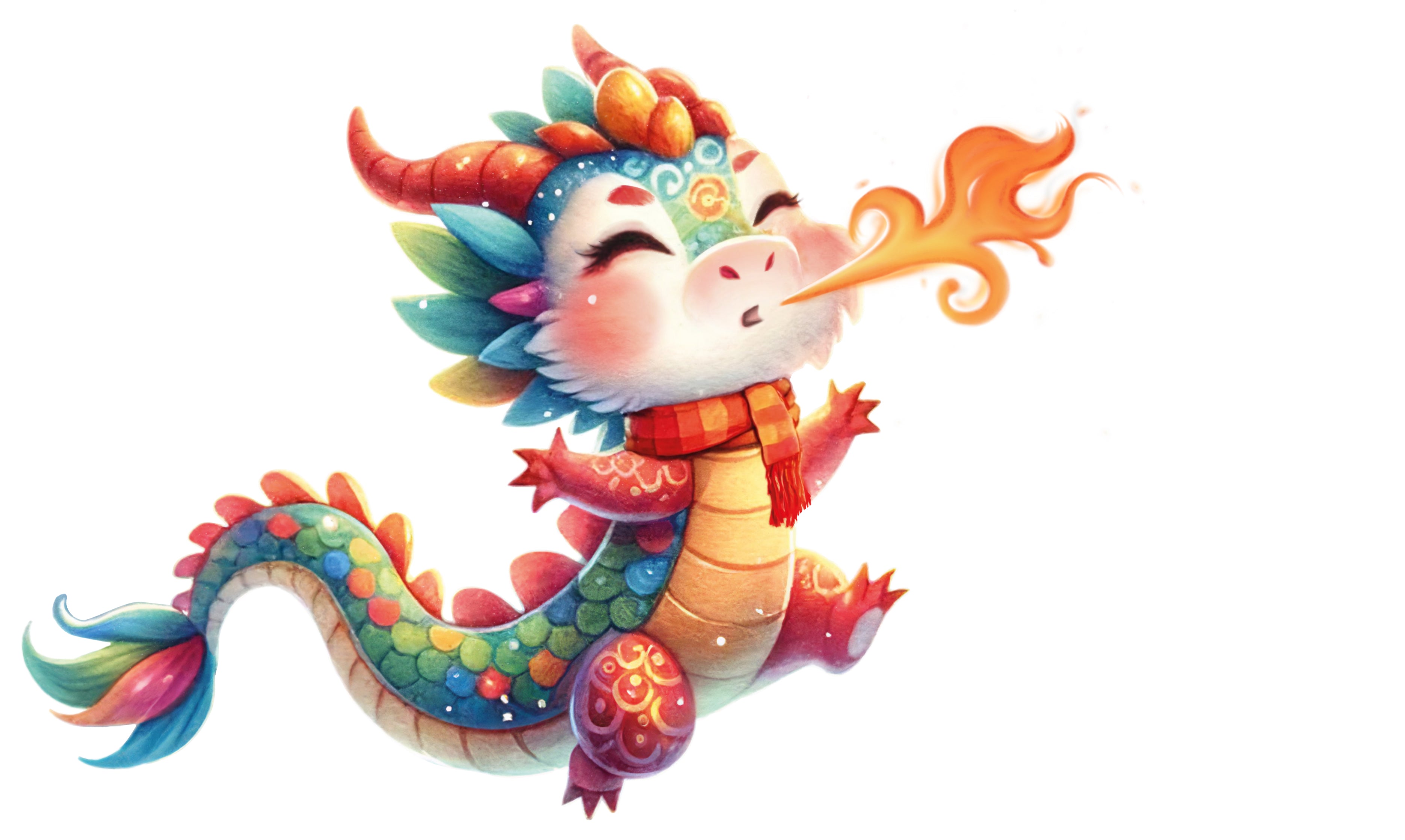 Gezeichneter bunter Drache speit Feuer