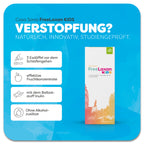 Produktbild vom Casa Sana FreeLaxan KIDS mit orange-gelbfarbenem Aquarell Wasserfleck auf der Verpackung. Das Produkt ist rein pflanzlich und enthält Manna-Esche, Malve, Inulin, Apfelpektin, Pflaumen- & Apfelsaft. Anwendung 3 Esslöffel vor dem Schlafengehen. Casa Sana FreeLaxan KIDS hat keine Alkoholzusätze. Natürlich, innovativ, studiengeprüft. 