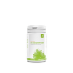 Produktbild Frontansicht weiße Dose von Casa Sana BIO AKSZIENFASER grünem Aquarell Wasserfleck auf dem Etikett. 
 
