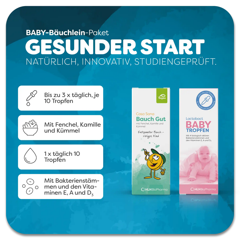 Baby-Bäuchlein-Paket für einen gesunden Start mit Kartonagen von Casa Sana Bauch Gut und Lactobact Baby Tropfen