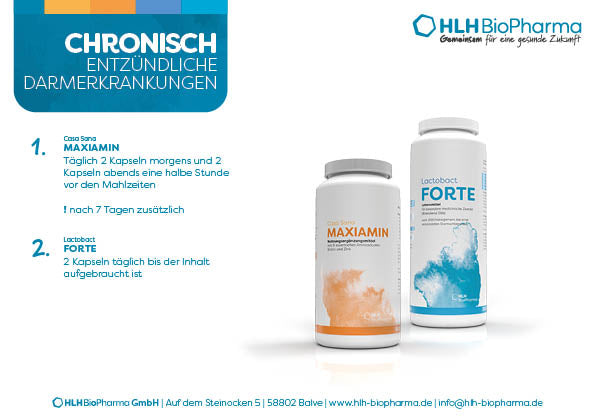 Chronisch-Entzündliche-Darmerkrankungen-Paket mit 1. Phase  2x täglich 2 Kapseln Casa Sana MAXIAMIN, nach 7 Tagen zusätzlich 2. Phase 1x täglich 2 Kapseln Lactobact FORTE