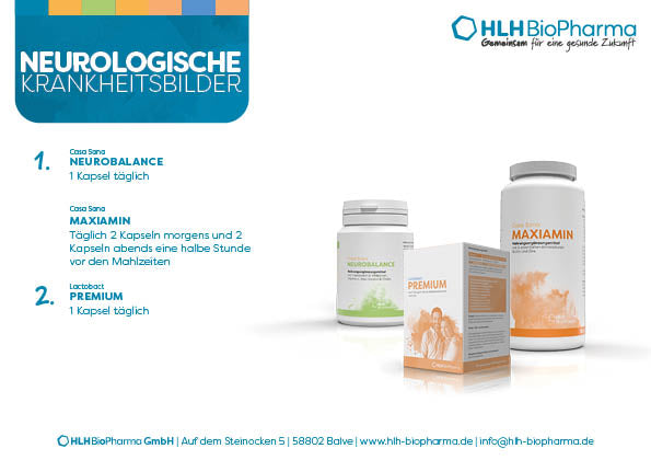 Neurologische Krankheitsbilder-Paket mit 1. Phase 1x täglich 1 Kapsel Casa Sana NEUROBALANCE zeitgleich 2x täglich 2 Kapseln Casa Sana MAXIAMIN  und 2. Phase 1x täglich 1 Kapsel Lactobact PREMIUM