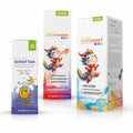 Produktbild Erkältungspaket KIDS: Links Casa Sana Schlaf Gut, rechts Casa Sana HUSTENSAFT KIDS 200 ml und in der Mitte Casa Sana RACHENSPRAY KIDS 30 ml