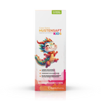 Produktbild Frontansicht des Casa Sana Hustensaft Kids mit bunter Drachenfigur auf der Verpackung.