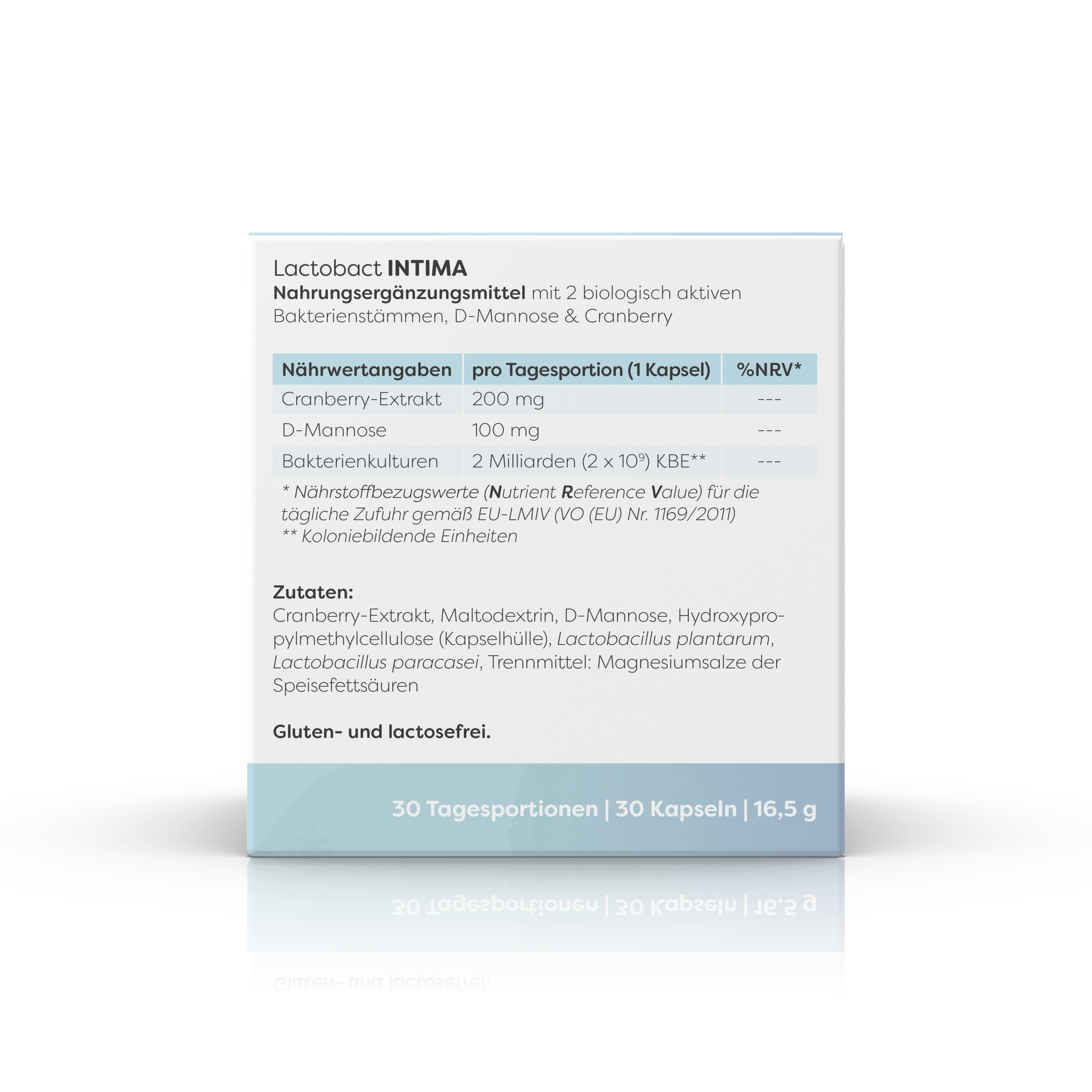 Kartonage Lactobact INTIMA 30 Kapseln Rückseite