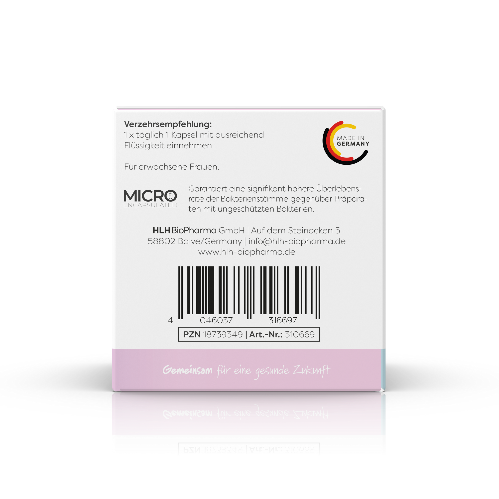 Kartonage Lactobact INTIMA 30 Kapseln rechte Seite mit Barcode