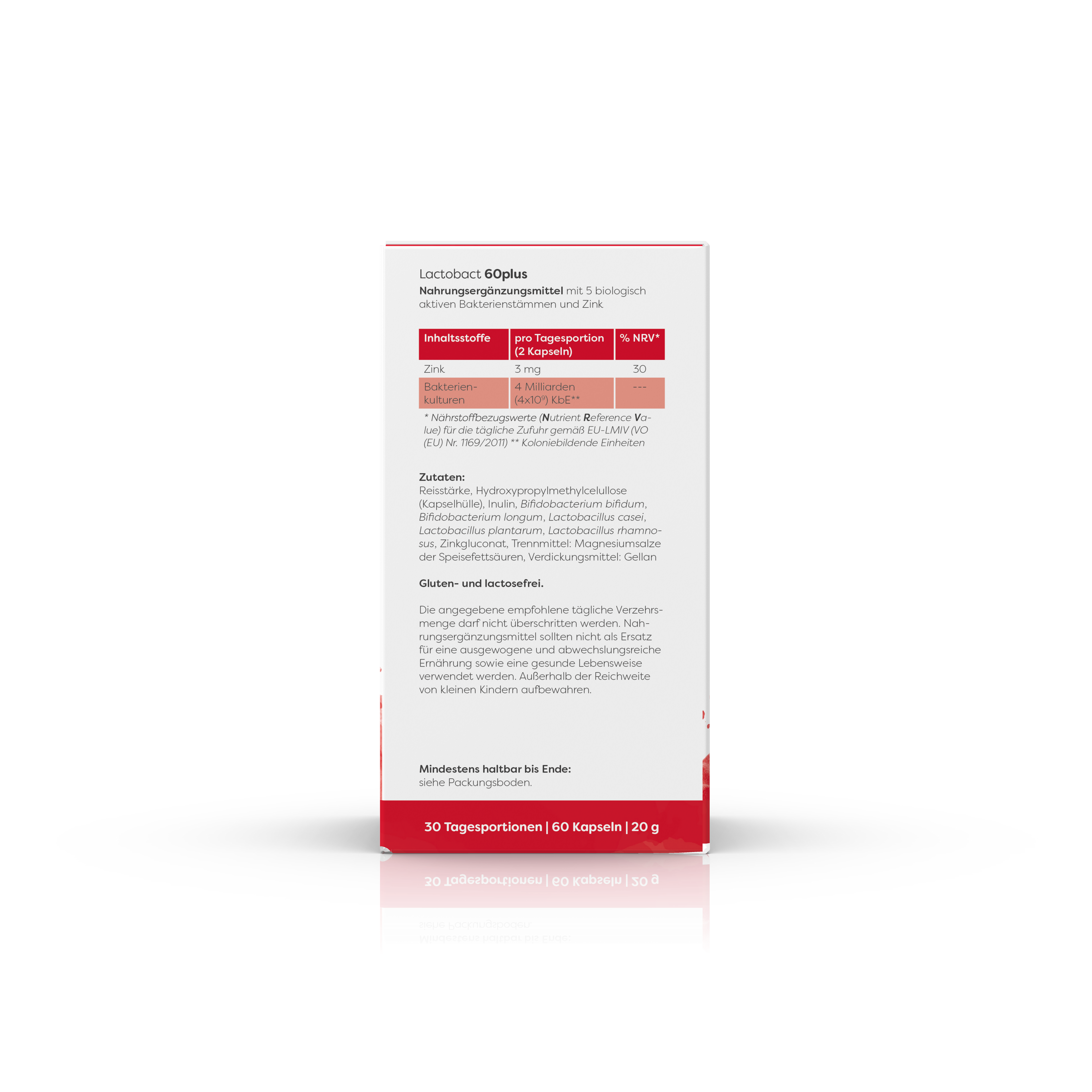 Kartonage Lactobact 60plus 60 Kapseln Seitenansicht von rechts