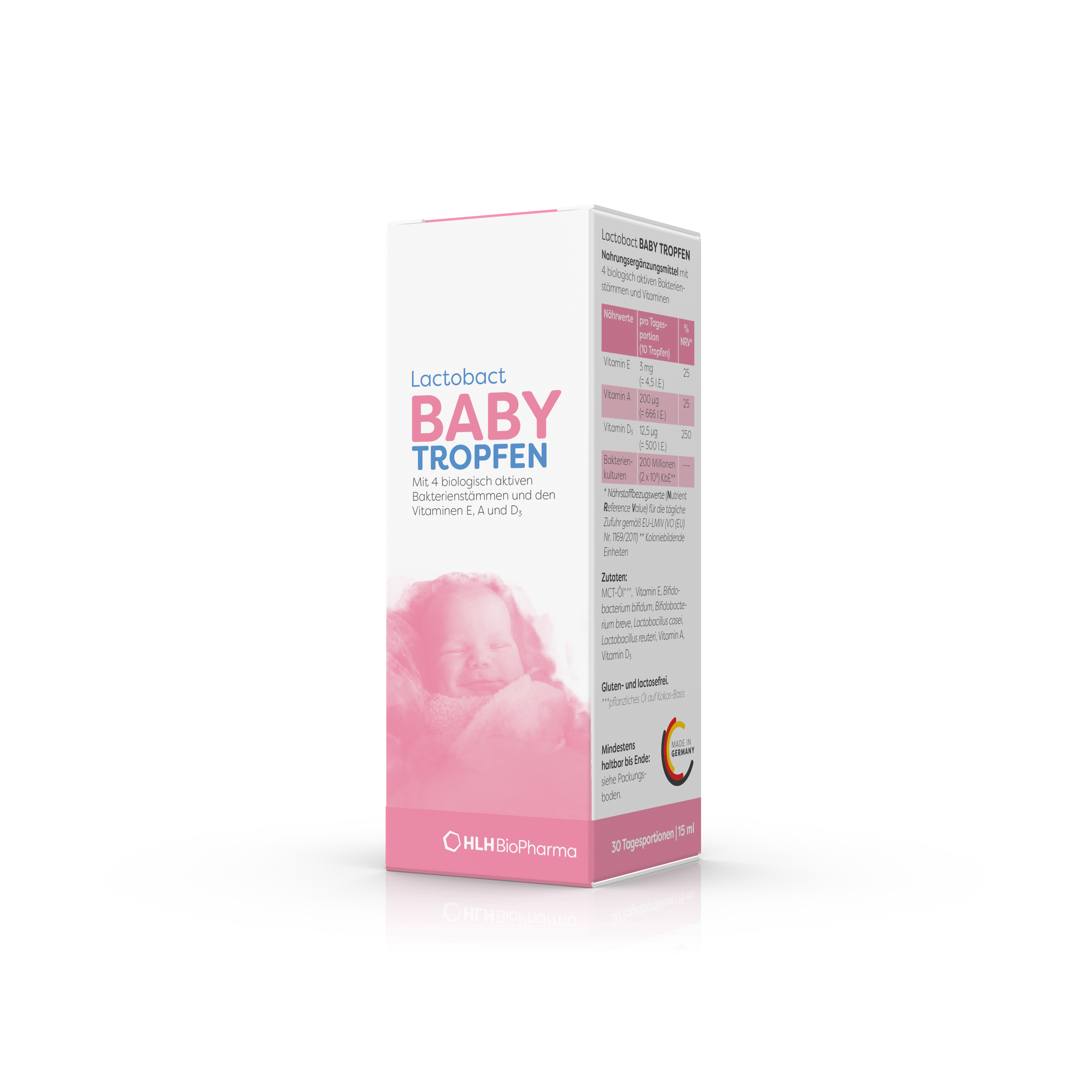 Kartonage Lactobact-Baby-Tropfen leicht nach links gedreht