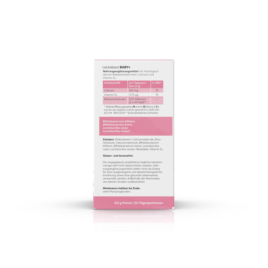 Kartonage Lactobact Baby plus von rechts, 60g Packung
