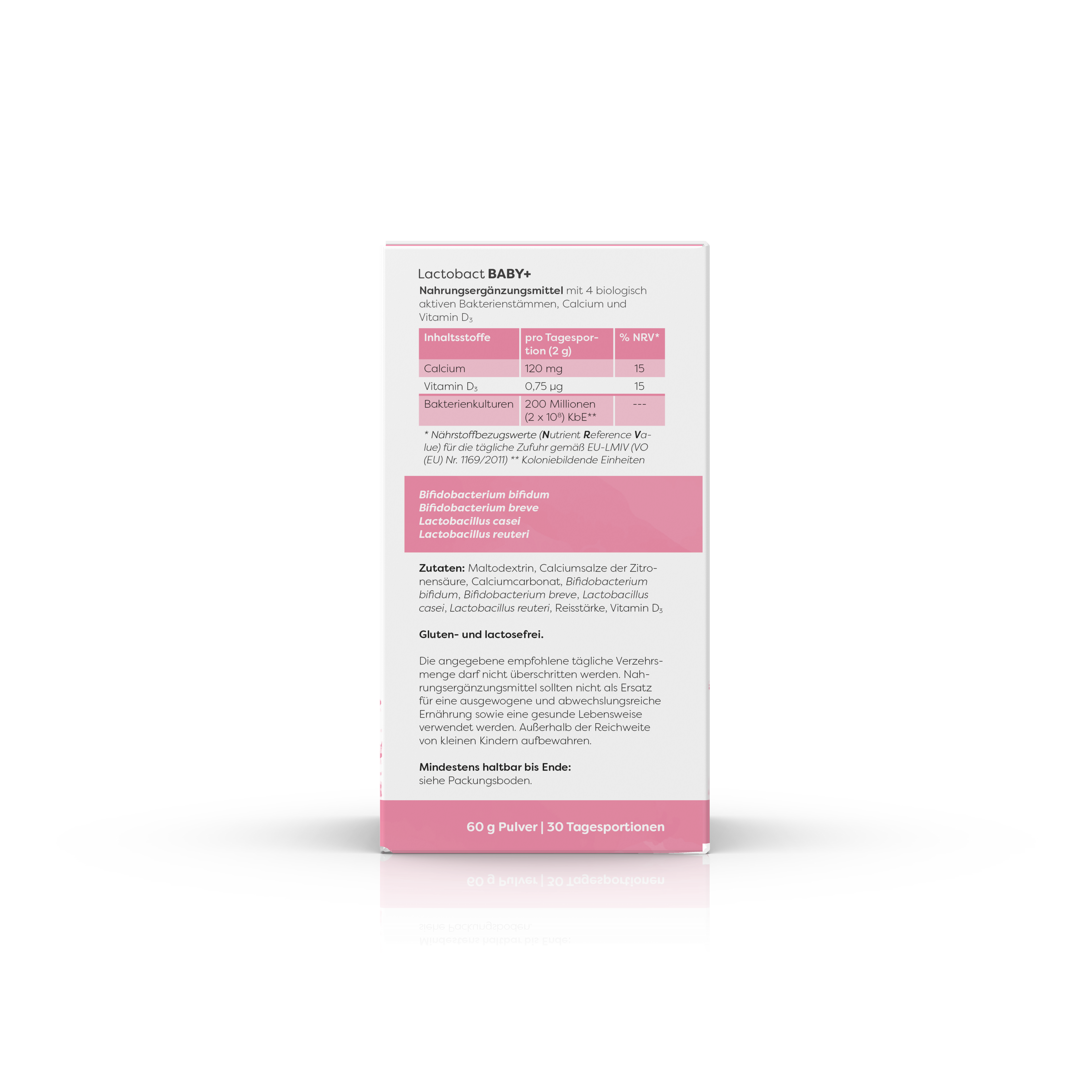 Kartonage Lactobact Baby plus von rechts, 60g Packung