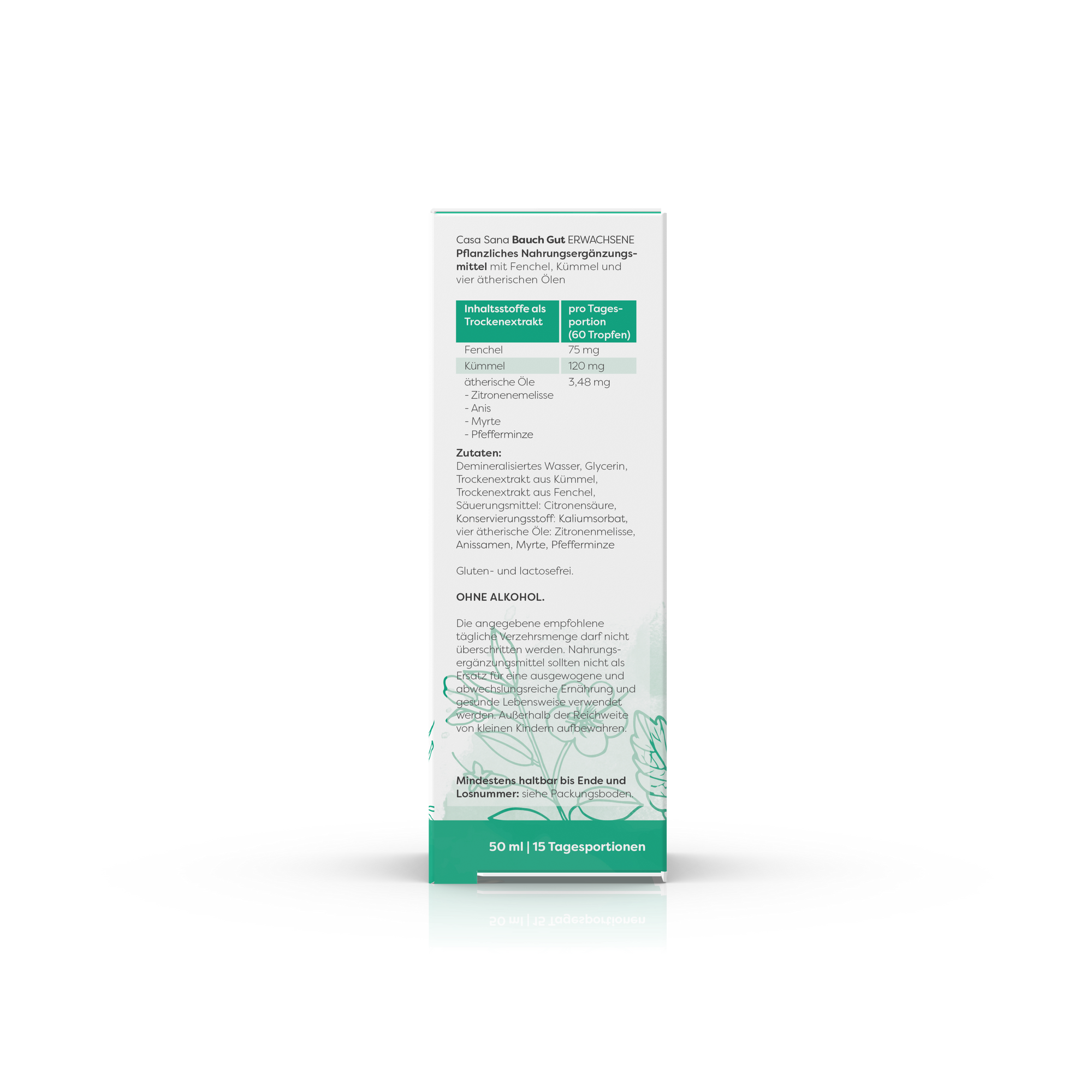 Kartonage Casa Sana Bauch Gut 50ml linke Seite