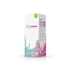 Produktbild schräge Ansicht des Casa Sana FreeLaxan mit mint-lilafarbenem Aquarell Wasserfleck auf der Verpackung.