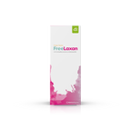 Produktbild des Casa Sana FreeLaxan mit pinkfarbenem Aquarell Wasserfleck auf der Verpackung. Ansicht Rückseite