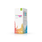 Produktbild schräge Ansicht des Casa Sana FreeLaxan KIDS mit orange-gelbfarbenem Aquarell Wasserfleck auf der Verpackung. 
