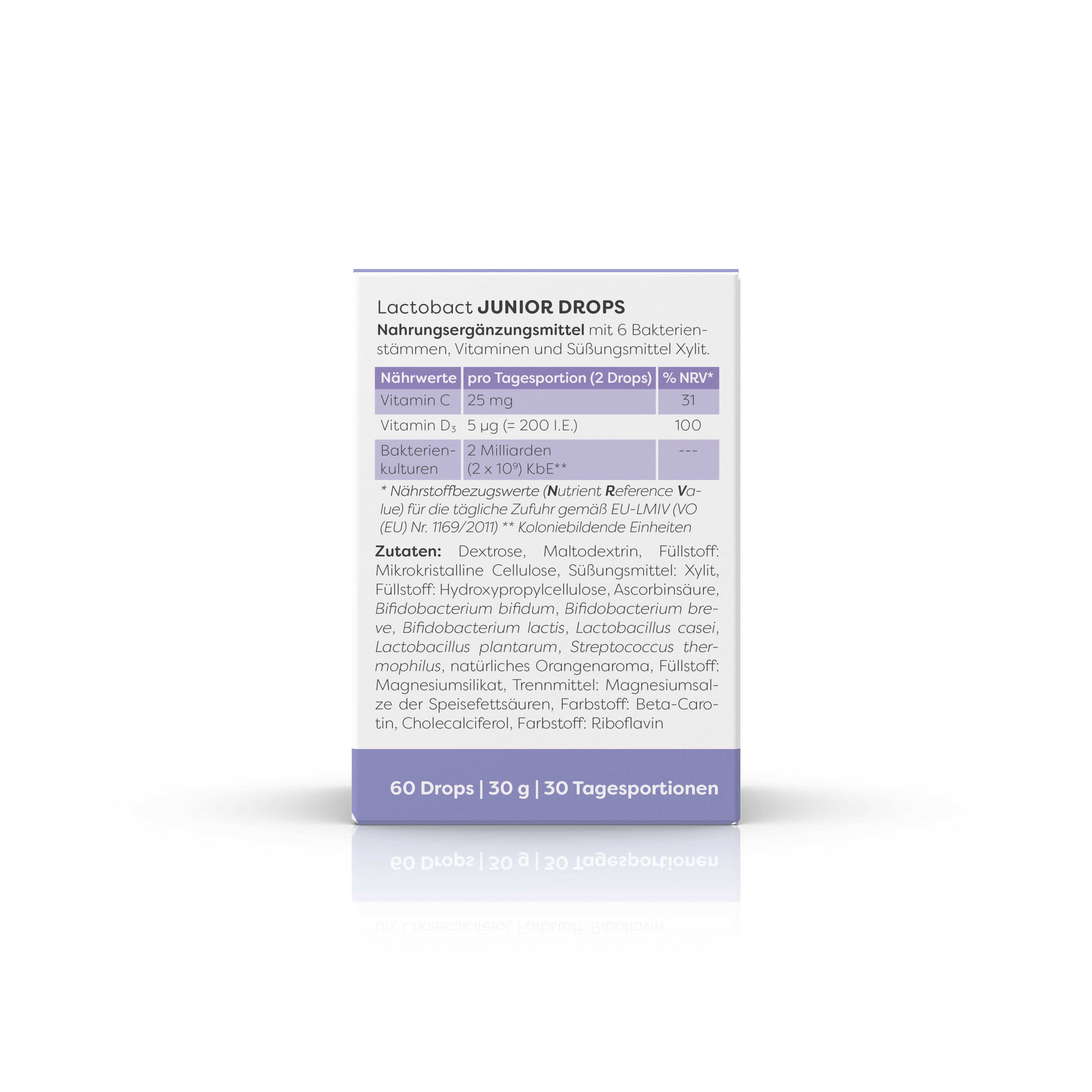 Kartonage Lactobact Junior Drops 60 Drops Rückseite