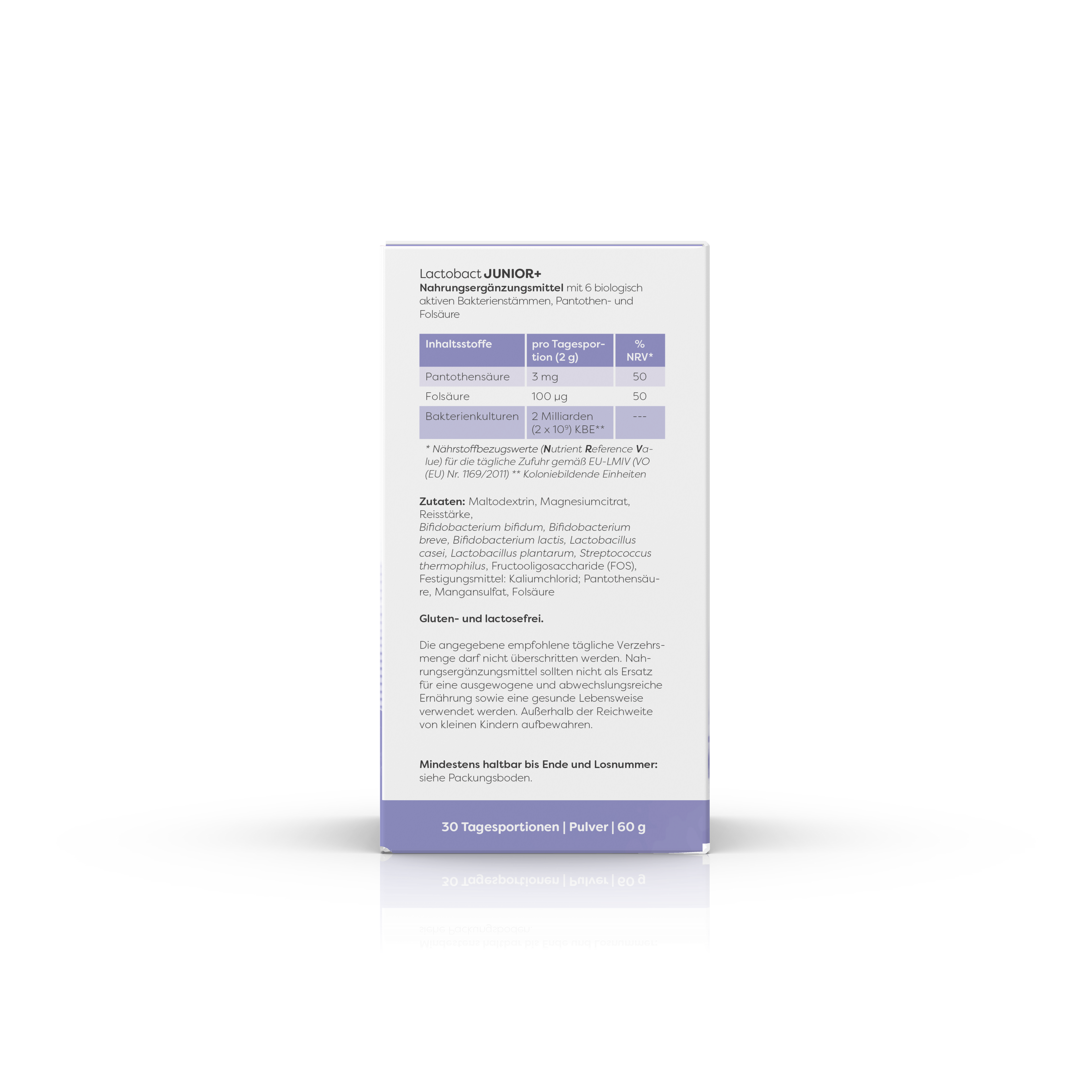 Kartonage Lactobact JUNIOR+ 60 g  von rechts