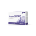 Produktbild schräge Ansicht des DentaSan ProbioPROTECT mit lilafarbenem Aquarell Wasserfleck und einer Zahn-Abbildung auf der Verpackung. 14 Sticks