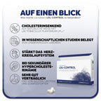 Übersicht der Vorteile von Lactobact LDL-CONTROL - Cholesterinsenkend auf natürliche Weise mit Lactobacillus Plantarum LPLDL, Wirksamkeit in wissenschaftlichen Studien belegt (von unabhängigen Laboren), stärkt das Herz-Kreislaufsystem, bei sekundärer Hypercholsterinämie, sehr gut verträglich (Frei von Gluten, Lactose und Zusatzstoffen)