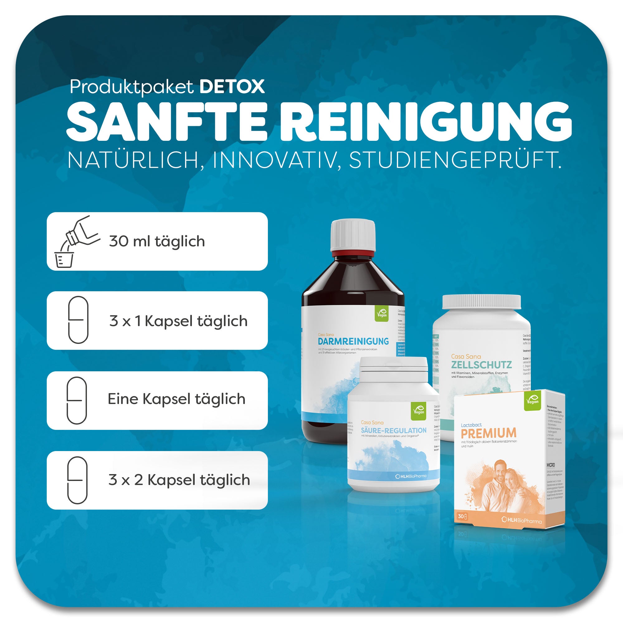 Informationsblatt mit Einnahmeempfehlung zum Produktpaket Detox