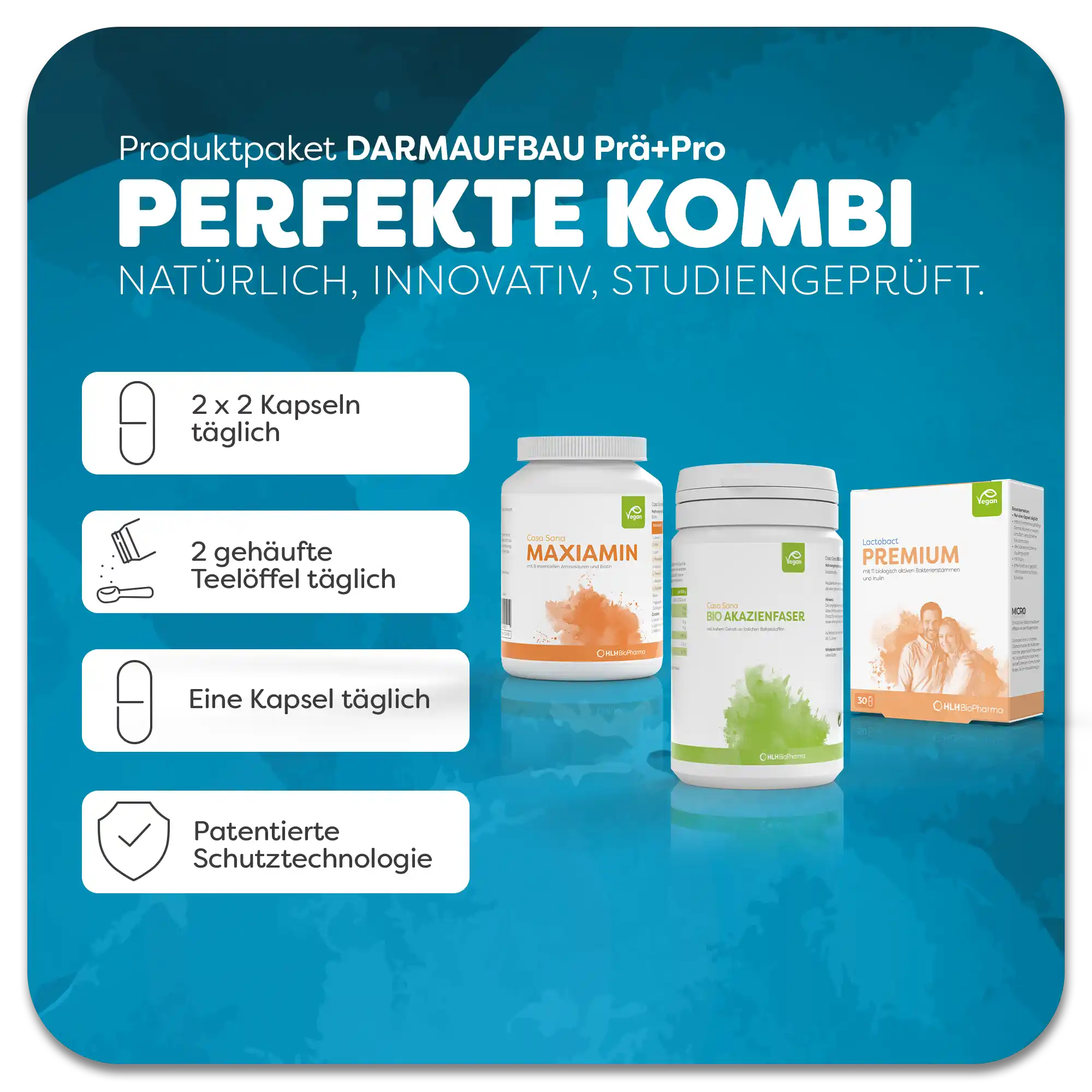 Informationsblatt mit Einnahmeempfehlung zum Produktpaket Darmaufbau Prä+Pro