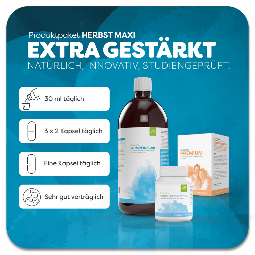 Herbst-Paket MAXI mit Einnahmeempfehlung für extra Immunstärke mit Casa Sana DARMREINIGUN, Lactobact PREMIUM und Casa Sana SÄURE-REGULATION