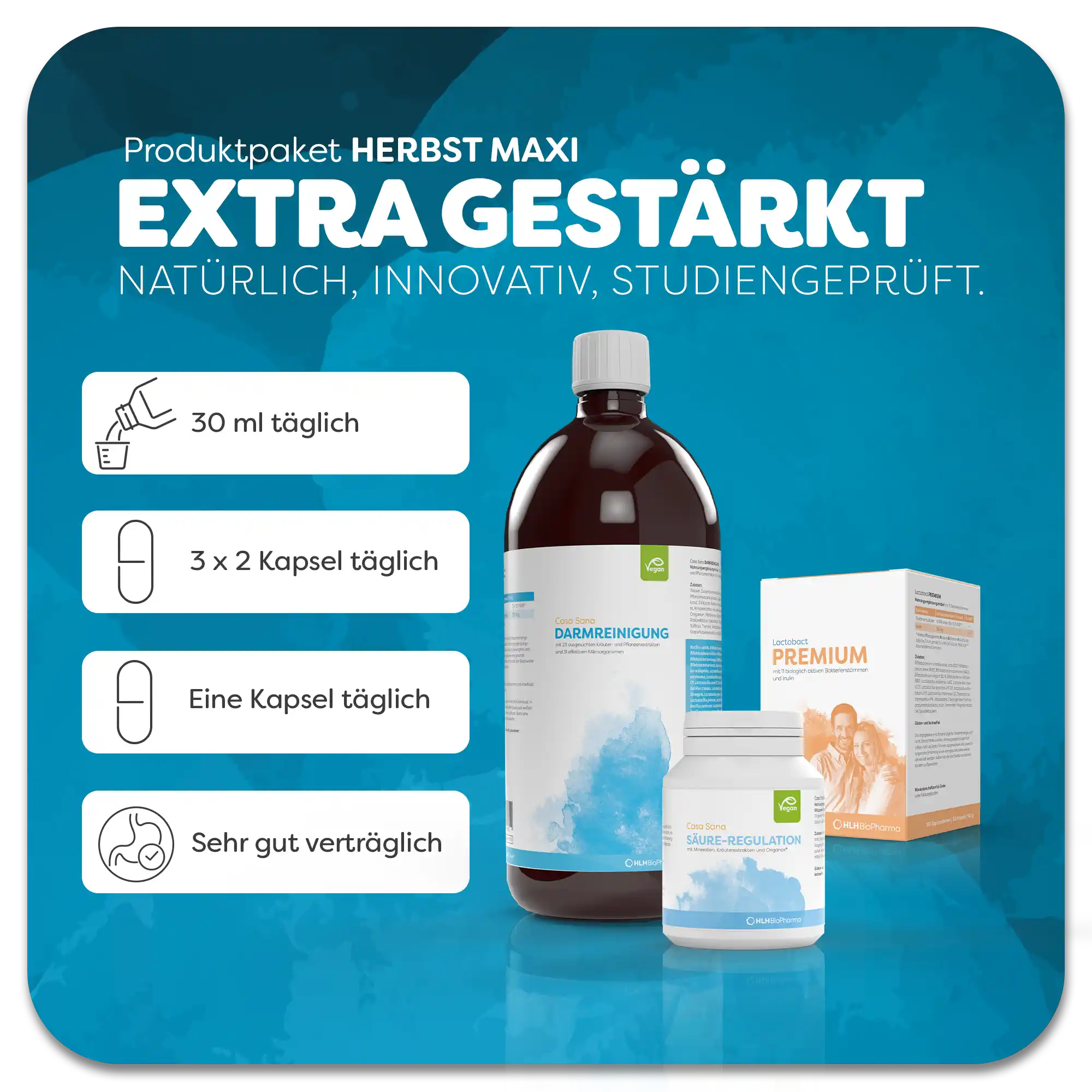 Herbst-Paket MAXI mit Einnahmeempfehlung für extra Immunstärke mit Casa Sana DARMREINIGUN, Lactobact PREMIUM und Casa Sana SÄURE-REGULATION