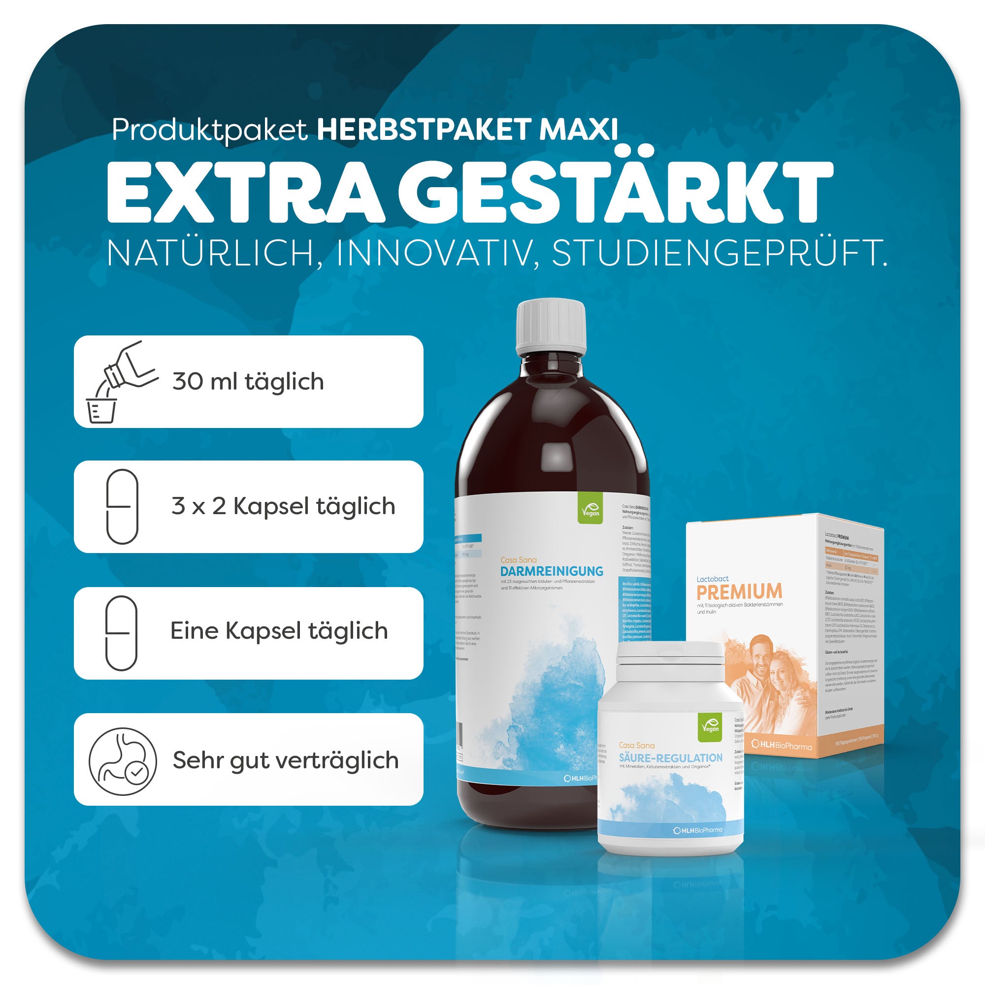 Herbst-Paket MAXI mit Einnahmeempfehlung für extra Immunstärke mit Casa Sana DARMREINIGUN, Lactobact PREMIUM und Casa Sana SÄURE-REGULATION