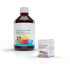 Produktbild Darmaufbau Paket KIDS: Links Casa Sana DARMREINIGUNG KIDS, rechts Lactobact JUNIOR DROPS 60 Drops
